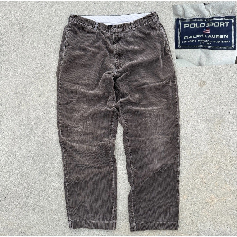 VTG Polo Sport Ralph Lauren Classic Corduroy Pants Brown‎ Mens 36x32 DISTRESSED